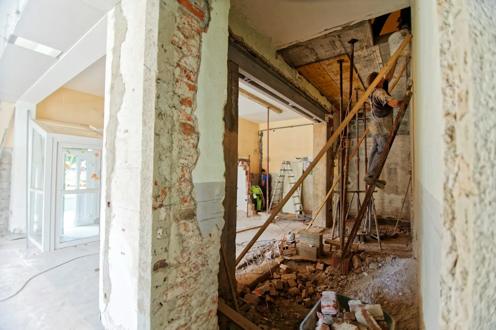 An old bathroom stripped out during renovation, before work started